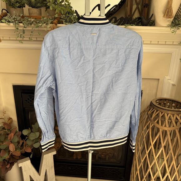 Denim & Flower by Ricky Singh Bomber Jacket Men's Medium Blue Oxford Zip Up - Picture 3 of 10